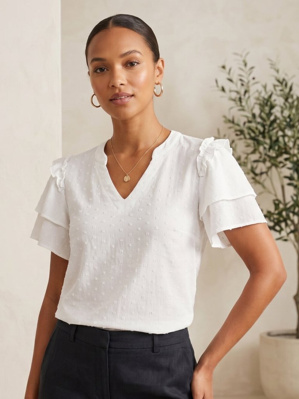 NWT | Blooming Jelly White Swiss Dot Eyelet Blouse | Flutter Sleeve | M